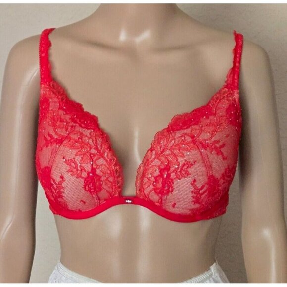 Victoria's Secret Push Up lace overlay sequins underwired lined Bra size 34DD - Picture 1 of 10